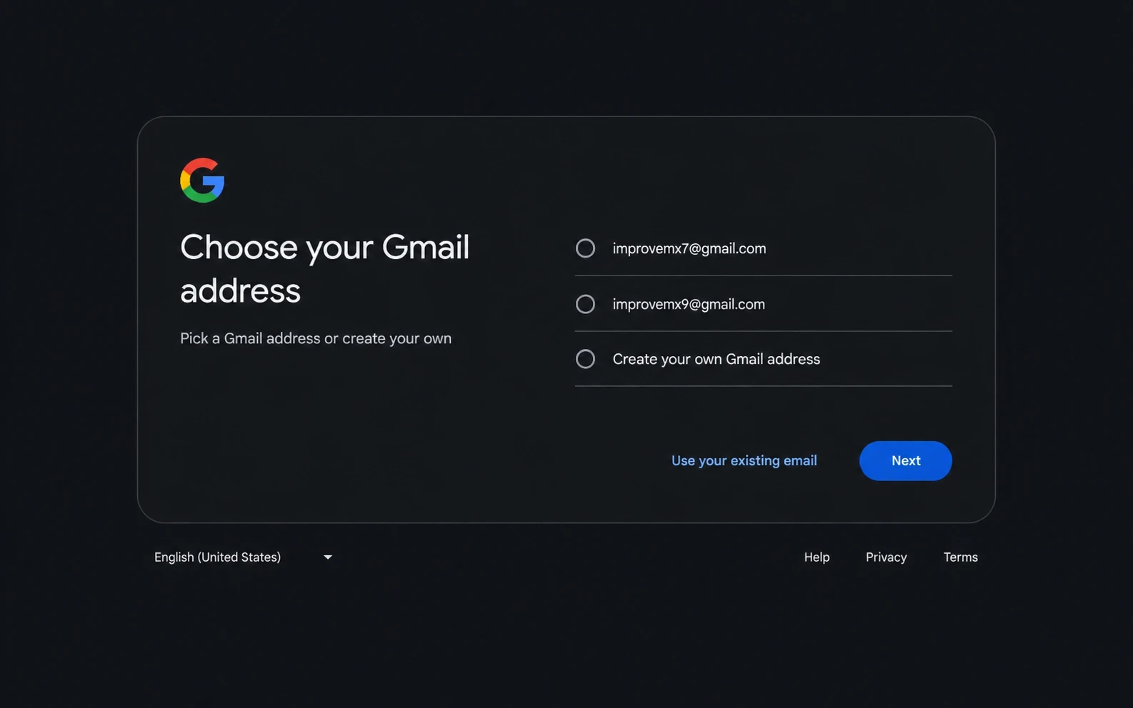 Use your existing email option
