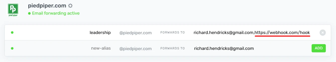 Webhook redirection configuration example